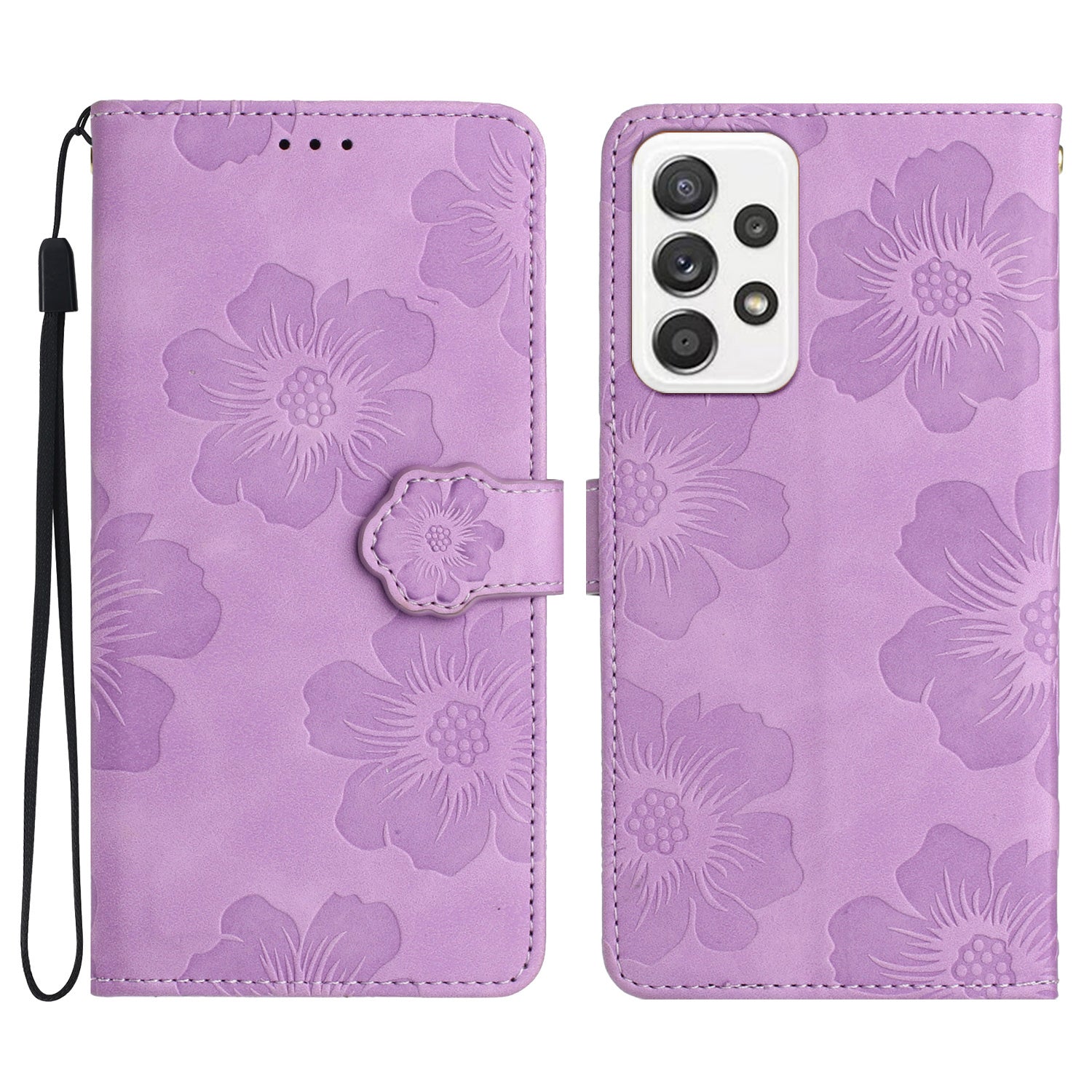 For Samsung Galaxy A72 4G / 5G Imprinted Flowers Phone Cover PU Leather Coated TPU Wallet Shell Case For Samsung Galaxy A72 4G / 5G Imprinted Flowers Phone Cover PU Leather Coated TPU Wallet Shell Case